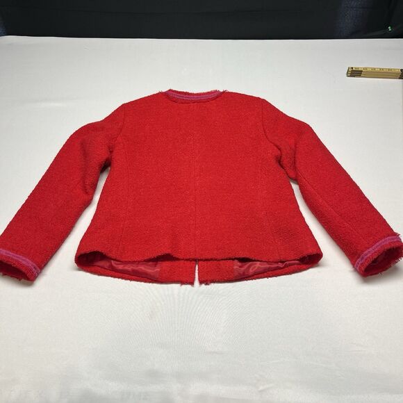 Talbots Tweed Blazer Red Fringe Wool Blend - Picture 9 of 10